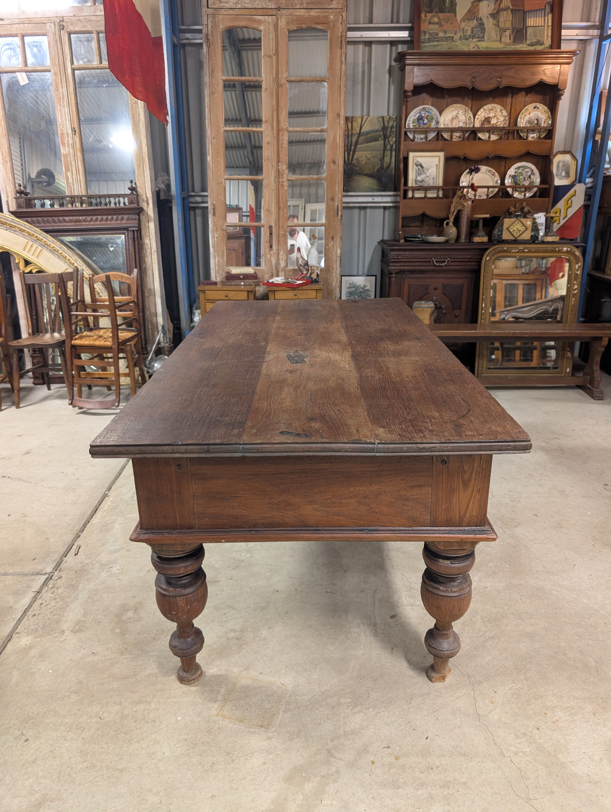 C19th European Farm Table with 2 drawers, kitchen island.
